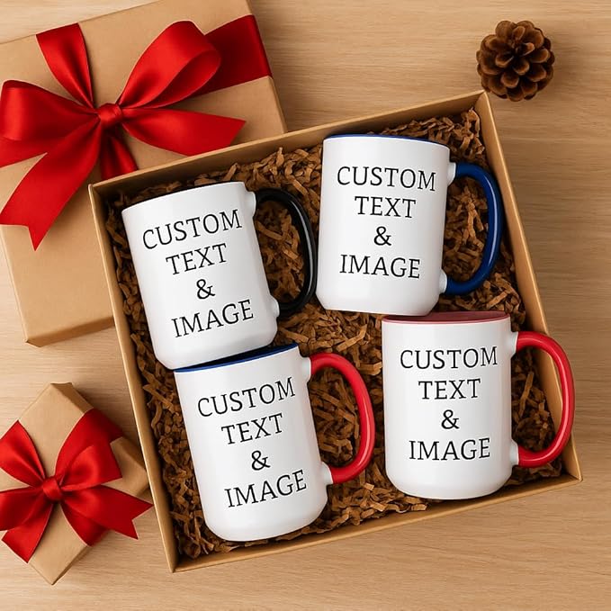 Customized 15oz Ceramic Coffee Mugs with Personalized Text and Photo Image Upload Novelty Gift, Personalize With Different Design And Images, Custom Gift (Red)