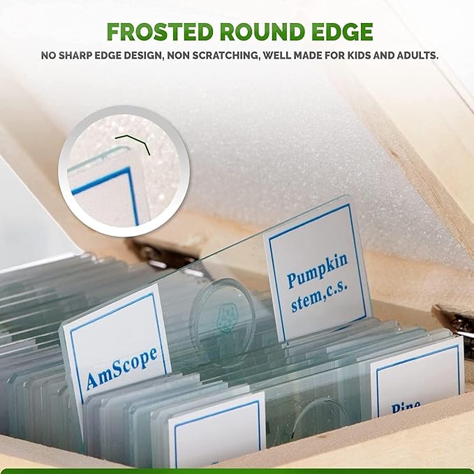 AmScope PS25W Prepared Microscope Slide Set for Basic Biological Science Education, 25 Slides, Includes Fitted Wooden Case