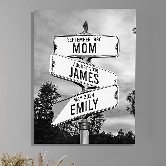 Personalized Gifts for Mom Family Names Street Custom Multi-Name Date of Birth Vintage Street Sign Happy Mothers Day Canvas Wall Art Best Christmas Gifts for Mommy from Daughter Son Children Kids #9