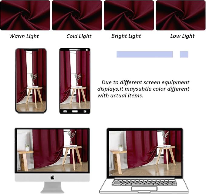 Simplebrand Ava Burgundy Blackout Curtains for Bedroom 63 Inch Length 2 Panels Set, Nursery Thermal Insulated Energy Saving Rod Pocket Window Treatment Curtains Blackout Drapes, W40 x L63 Inch