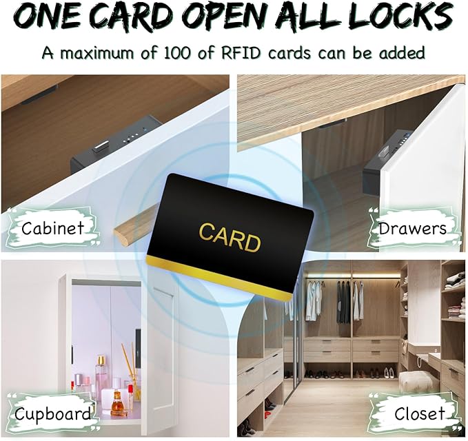 Smart RFID Cabinet Lock, Hidden Digital Electronic Bluetooth RFID Cabinet Drawer Lock for Adults Baby Proofing Teens Liquor Cupboard File