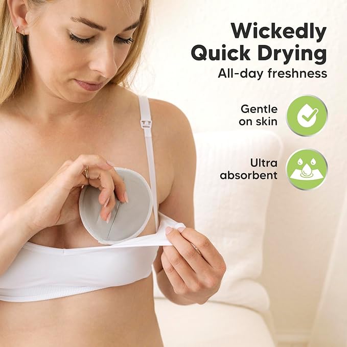 Organic Breast Pads - 14 Viscose Derived from Bamboo Washable Pads + Wash Bag, 3-Layers Breastfeeding Nipple Pad for Maternity, Reusable Nipplecovers for Breast Feeding(Pastel Touch Lite, L 4.8")