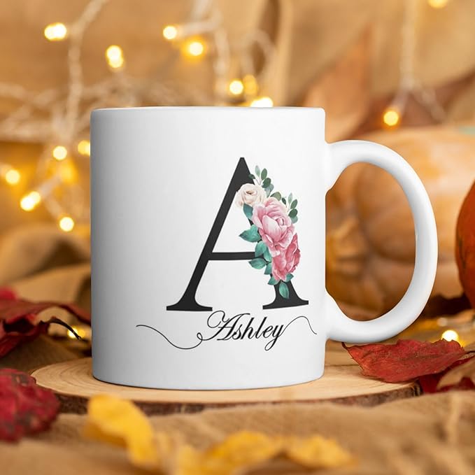 Personalized Monogrammed Mug for Women with Name and Initial - Custom Monogram Coffee Mugs - Initial Mugs - Mother's Day Gifts, Birthday Gift for Woman - Bridesmaid Mug