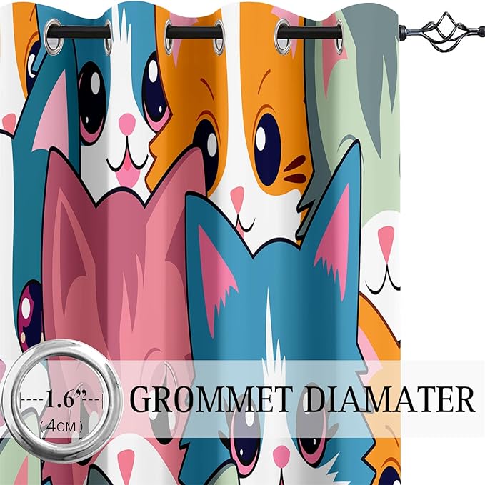 Cat Blackout Curtains for Girls - 2Pcs Cute Cartoon Cat Patterns Curtain Panels for Girls Bedroom Lovely Cats Drapes Darkening Window Curtain for Living Room Bedroom, 82" x 63"