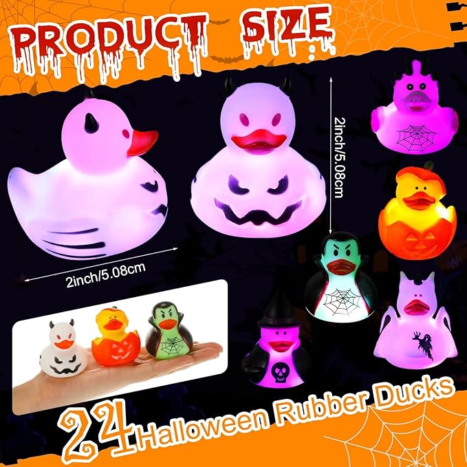 Halloween Rubber Duckies in Bulk Glow in The Dark Rubber Ducks Light up Halloween Mini Duckies Bath Toys for Halloween Party Favor Decor Pool Bathtub Baby Shower Toy Gifts for Kids(12)