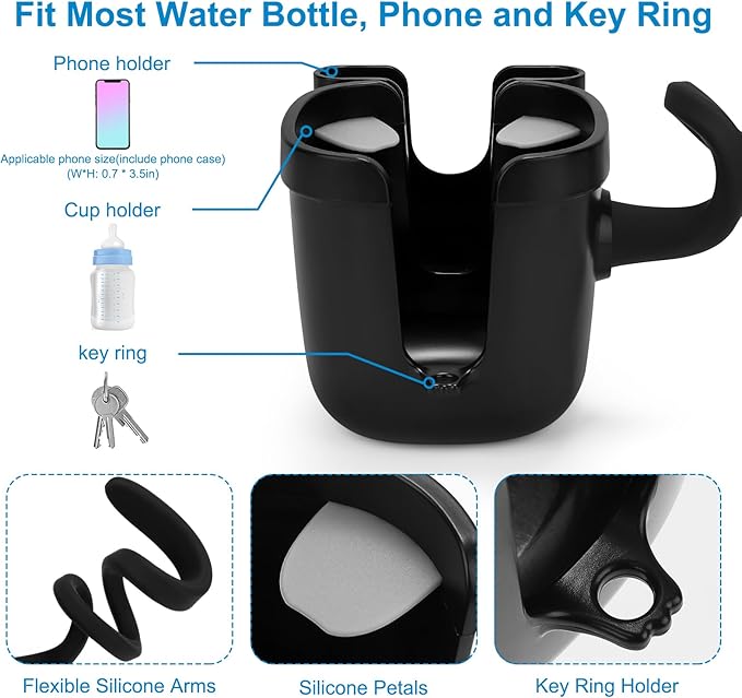 Accmor Stroller Cup Holder, Universal Cup Holder with Silicone Gooseneck Arm, Bike Cup Holder, 360° Rotatable Large Caliber Drinks Holder for Stroller, Bike, Wheelchair, Walker