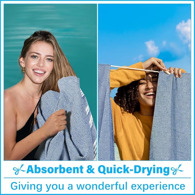Oversized Turkish Beach Towel Blanket XXL Cotton Sandproof Towels Boho Woven Extra Large Big Sand Free Giant Throw Thick Blankets Huge Quilt XL Picnic Camping Necessities Cloud For Adult Gifts Blue