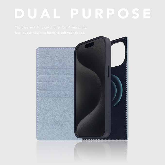 D8 Full Grain Leather Wallet Case for iPhone 15 Plus - [2-in-1] Handcrafted Detachable Diary Style with Magnetic MagSafe Back Cover, Gift Box Included (Powder Blue)