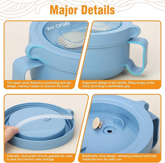 Microwave Bowl with Lids,Ramen Bowl,28oz Microwave Soup Mugs with Handles,for Soup and Instant Noodles,Oatmeal, Gumbo, Salad, College Dorm Room Essentials for Girls for Boys Apartment Essentials