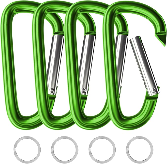 sprookber 4" & 5" Extra Large Aluminum Carabiner D Ring, Caribeener Clips, Spring Snap Hook for Keychain Clip, Set of 4