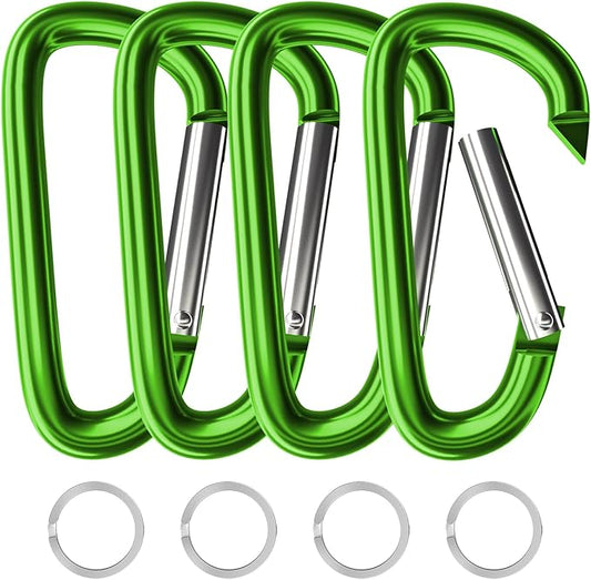 sprookber 4" & 5" Extra Large Aluminum Carabiner D Ring, Caribeener Clips, Spring Snap Hook for Keychain Clip, Set of 4