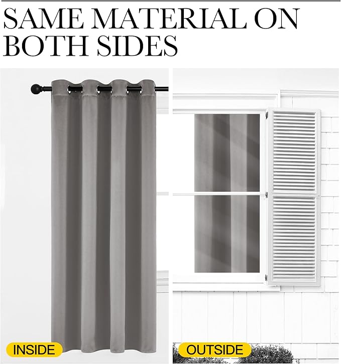 NICETOWN Chrome Gray Bedroom Curtains 63 inch Length 2 Panels, Grommet Window Treatment Thermal Insulated Solid Faux Silk Room Darkening Drapes for Kids Room, W52 x L63