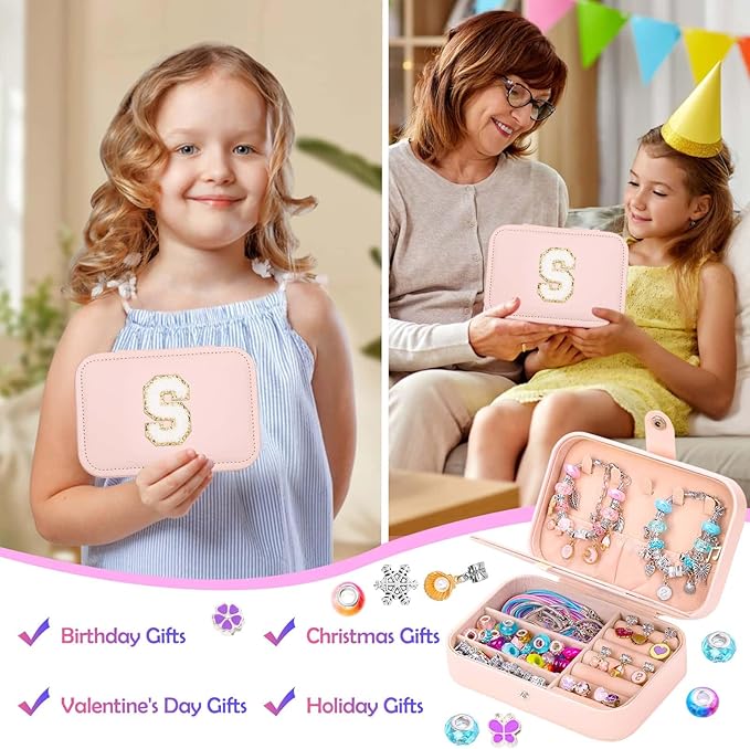 Charm Bracelet Making Kit with Bracelet Organizer Box Beads Mermaid Pendants for Jewelry Making DIY Craft Kit for Birthday Gifts Valentine Christmas