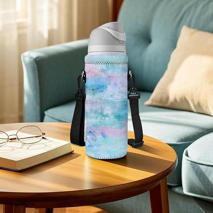 RICHEN Neoprene Water Bottle Carrier Bag with Adjustable Shoulder Strap,Insulated Water Bottle Cover for Stainless Steel/Glass/Plastic Bottles