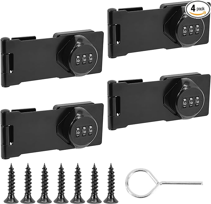 Password Rotary Hasp Locks, Black 4 Pack Cabinet Locks with Combination, Keyless Security Latch for Sliding Barn Door, Gate, Small Door, Closet, Drawers