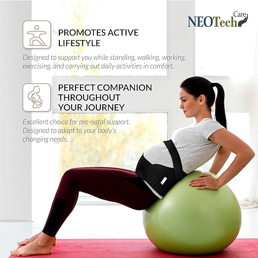 NeoTech Care Pregnancy Support Maternity Belt, Waist/Back/Abdomen Band, Belly Brace (Size XL, Black Color)