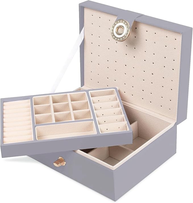 Womens Earring Jewelry Box for Girls Jewelry Earring Organizer Box Earring Holder Organizer for Girls Jewelry Organizer Earring Boxes for Women Girls Stud Earring Organizer Jewelry Box Grey