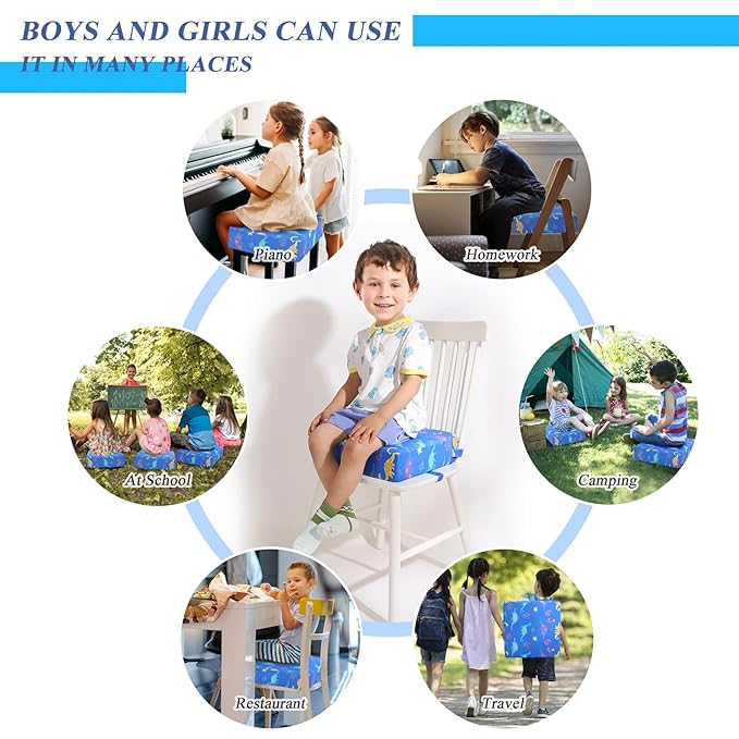 Toddler Booster Seat for Dining Table Cartoon Stronger Support Baby Kids Booster Seat for Dining Table Washable 2 Safer Straps Non-Slip Bottom Portable Increasing Cushion for Travel Home