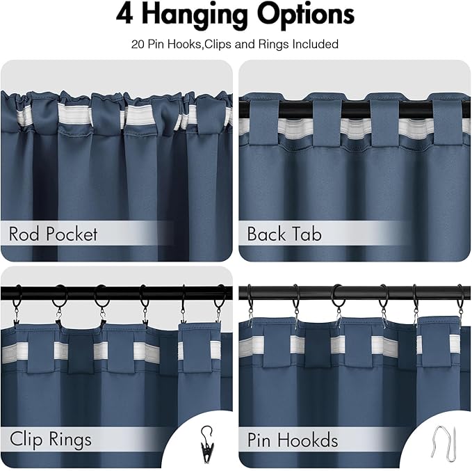 ANRODUO Back Tab Blackout Curtains for Bedroom Living Room, Rod Pocket Pinch Pleated Thermal Insulated Room Darkening Curtains 90 Inches Long 2 Panels, Stone Blue, 42 x 90 Inch