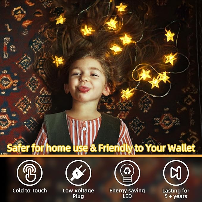 120 LED 40FT Star String Lights, 8 Modes Plug in Star Lights with Timer & Memory, Indoor Outdoor Christmas Twinkle Light for Birthday Party Bedroom Wedding Home Classrom Decor Warm White