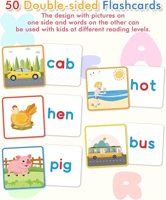 Gojmzo Wooden CVC Word Spelling Games, Preschool Kindergarten Learning Activities, Montessori Educational Toys Gifts for 3 4 5 6 Year Old Kids, Sight Words Flash Cards Reading Letters for Toddlers