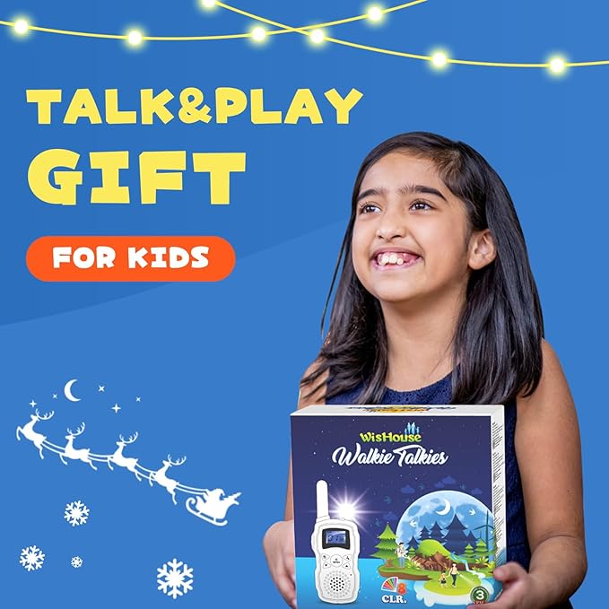 Wishouse Walkie Talkies for Kids Rechargeable with USB Charger 6000mAh Battery,Outdoor Camping Games with Flashlight Lanyard,Toys for Girls,Halloween Xmas Birthday Gift for Children 2 Pack Blue