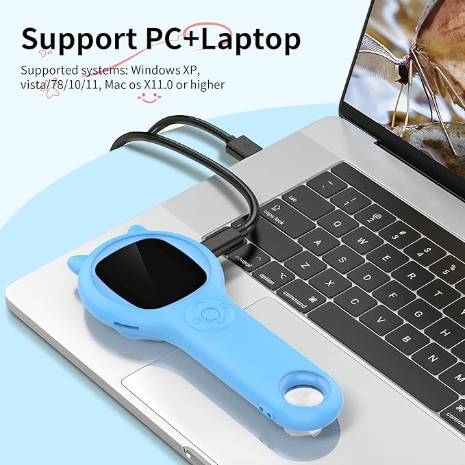 Kids Magnifying Glass Educational Science Kit - Mini LED Pocket Microscope for Kids(3-10 Years) - Durable Design - Ideal Gift for Girls (Blue)