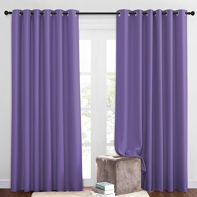 NICETOWN Bedroom Blackout Curtains and Drapes - Window Treatment Thermal Insulated Solid Grommet Blackout Draperies for Bedroom/Living Room (Lilac Purple, Set of 2, 80 by 84 Inch)