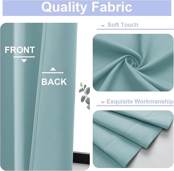 Simplebrand Blackout Extra 10ft Curtains for Patio 120 Inches Long 2 Panels Set, Solid Thermal Insulated Energy Saving Rod Pocket Window Treatment Curtains Blackout Drapes, 50" Wx120 L, Aqua