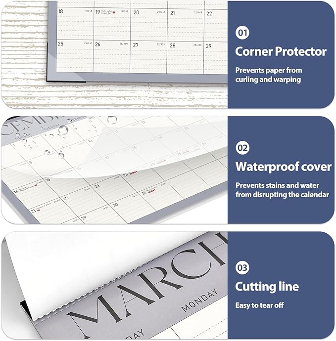 Desk Calendar 2025-2026, Monthly Desktop Large Calendar Runs Until December 2026-17" x 12" Desk Wall Planner for Family Office Teacher School, Blue