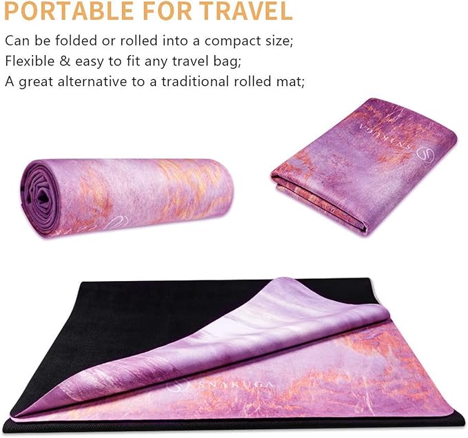 Travel Yoga Mat, Non Slip Exercise Suede Mat with Carry Bag, All-Purpose Fitness Mat with High Density Anti-Tear Surface for Women, Ideal for Pilates Workout (72'' x 24'' x 1.5mm Thick)