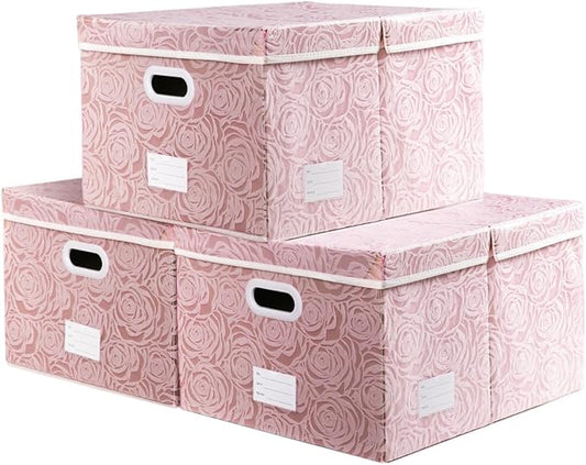 PRANDOM Extra Large Collapsible Storage Boxes with Lids Fabric Decorative Storage Bins Cubes Organizer Baskets with Cover Handles Divider for Bedroom Closet Living Room 19.7x15.7x11.6 Inch 3 Pack