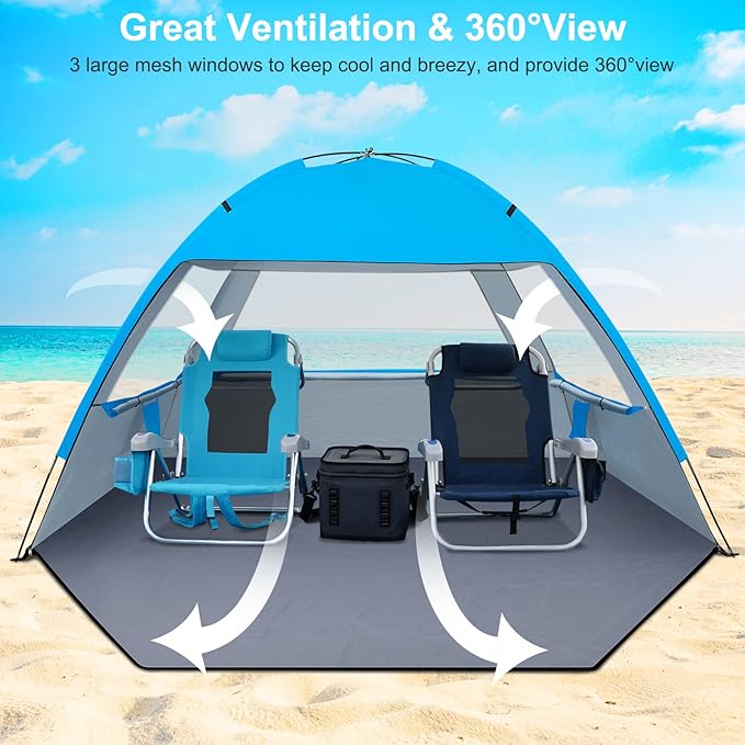 Gorich Beach Tent Sun Shelter for 3/4-5/6-7/8-10 Person with UPF 50＋ UV Protection, Lightweight & Easy Setup Beach Shade Canopy, Portable Beach Shade Tent Beach Cabana