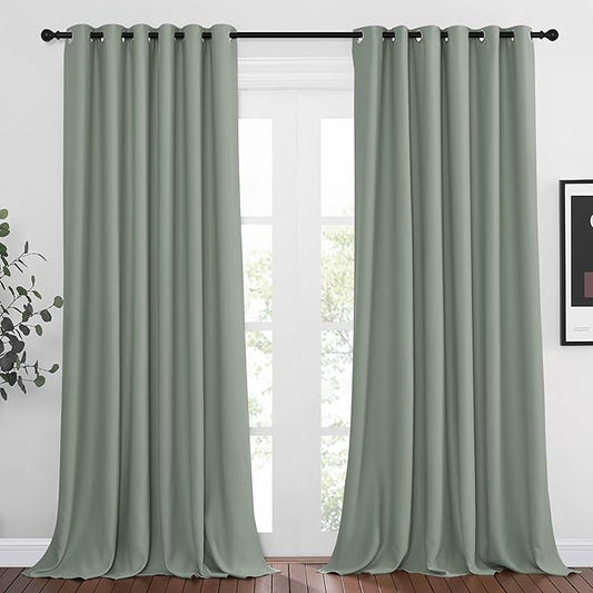 NICETOWN Room Darkening Curtains and Drapes for Window 95" L - Triple Weave Energy Saving Thermal Insulated Solid Grommet Blackout Panels for Patio (80" Wide per Panel, 2 Panels, Sage Green)