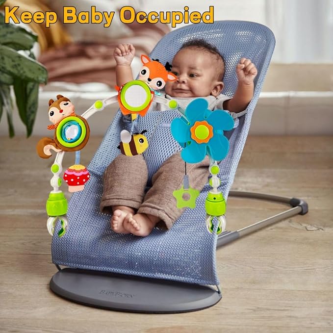 Baby Stroller Arch Mobile, Adjustable Musical Cirb Mobile Toys with Universal Clamps, Versatile Activity Toy Bar for Baby Bouncer Infant Car Seat Toy Stroller Toys Mobile for Bassinet Crib - Orange