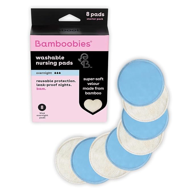 Bamboobies Overnight Nursing Pads, Ultra-Soft Velour, Reusable and Washable for Nightly Use, Leak-Proof Pads for Breastfeeding, 8 Pads