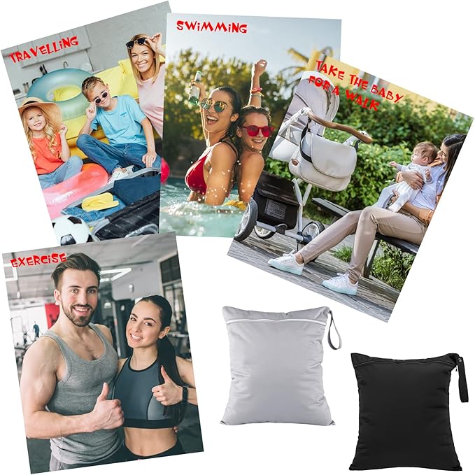 Shappy 2 Pcs Large Travel Laundry Bag Washable Waterproof Wet Dry Large Dirty Clothes Bag Bathing Workout(Solid Black Gray)