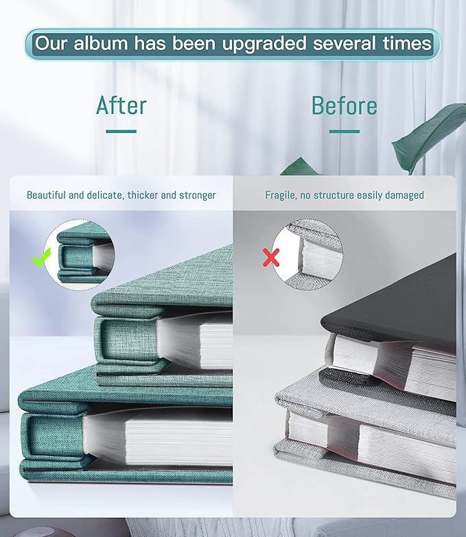 popotop Photo Album Self Adhesive with Picture Display Window,40 Pages DIY Scrapbooking Supplies Kit for 4x6 8x10 Picture,Linen Cover Memory Book for Baby Wedding, with Scraper and Metallic Pen