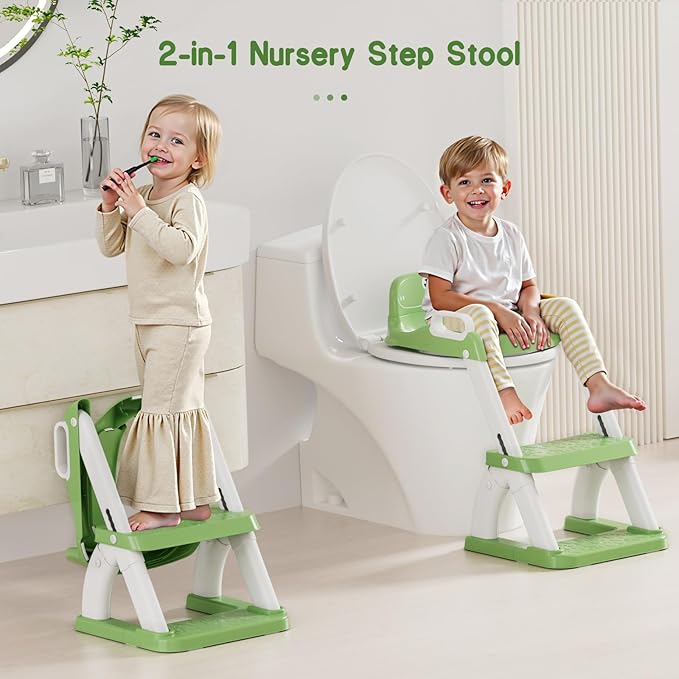 Potty Training Seat, Toddler Toilet Seat for Kids Boys Girls, 2 in 1 Potty Training Toilet for Kids, Splash Guard Anti-Slip Pad Step Stool, Adjust High Potty Chair for Toddler Kid Boys Girls