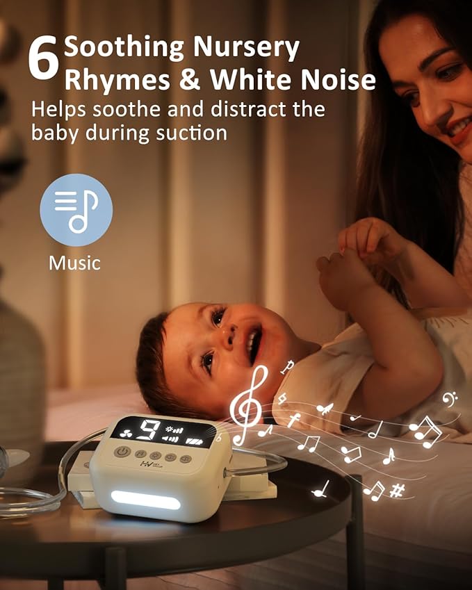HEYVALUE Nasal Aspirator for Baby, Hospital Grade Nose Sucker with 9 Levels Suction, Night Light and Nursery Rhyme Soothing Function, Electric Nose Suction for Baby with Food-Grade Silicone Tips