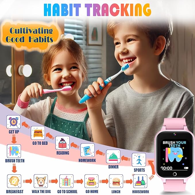 Goodatech 1.69'' Kids Smart Watch for Kids Boys Girls, HD Camera,26 Puzzle Games,Video Music Player,Pedometer,Flashlight,Alarm Clock, Christmas Birthday Gifts for 4-12 Years Children (Pink)