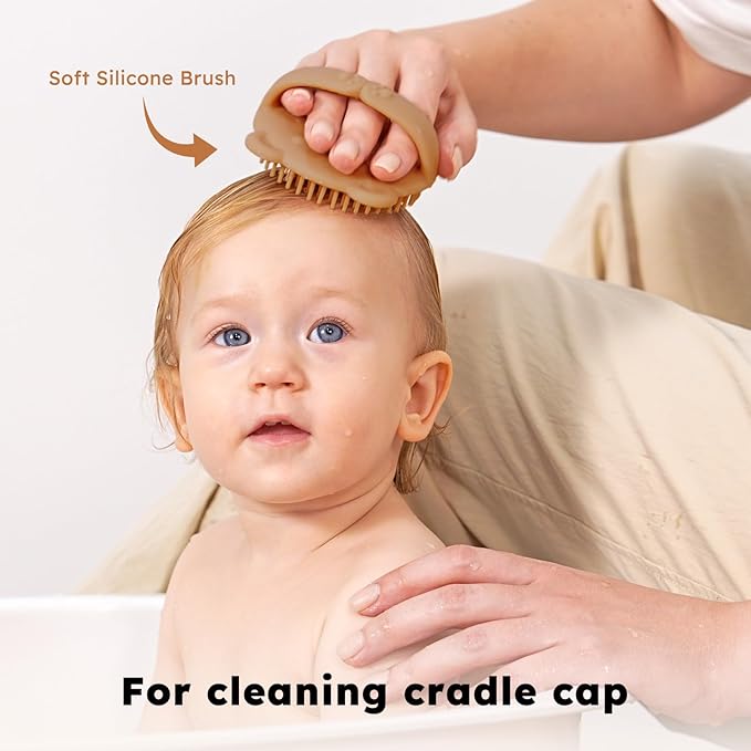 Yoofoss 4 Piece Baby Hair Brush and Comb Set, Wooden Baby Hair Brush with Natural Ultra Soft Goat Hair, Baby Comb Set for Boy, Girl - Walnut