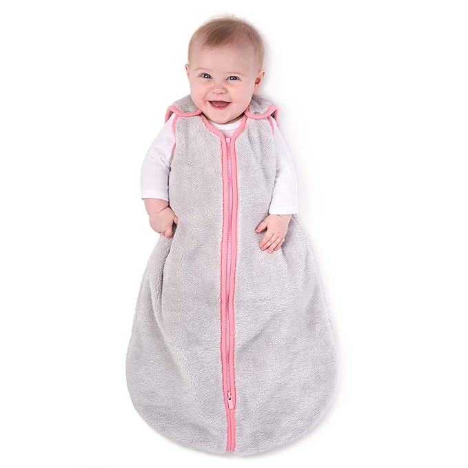 baby deedee Sleep Nest Teddy Baby Sleeping Bag, Gray Bubble Gum, Medium (6-18 Month)