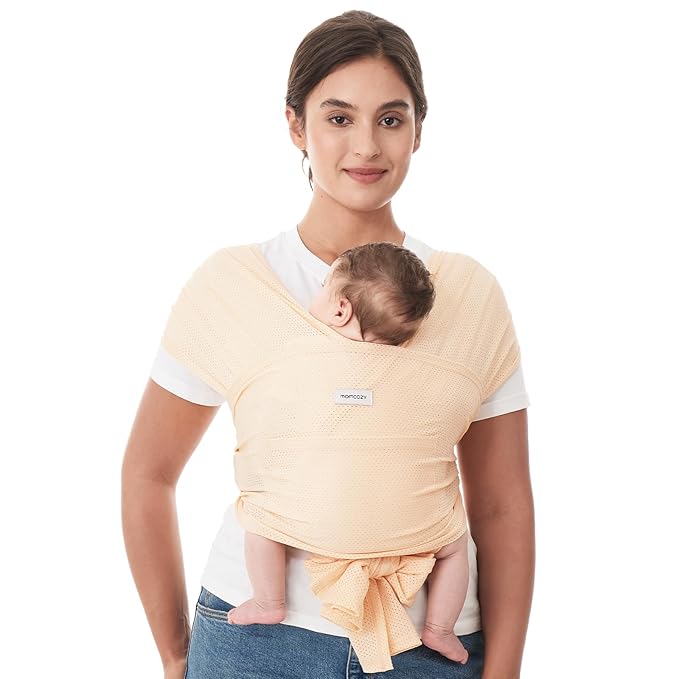 Momcozy Baby Carrier AirMesh - The Perfect Summer Sling for Newborns to Toddler 8-35 lbs - Cooling Fabric Baby Wrap, Lightweight, Ergonomic, and Easy to Wear, Light Beige
