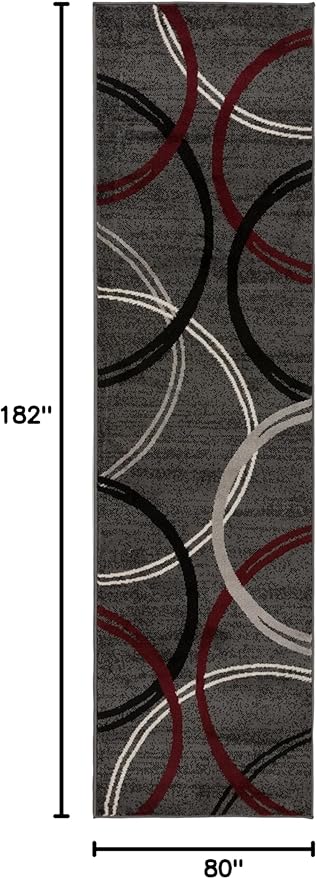 Rugshop Modern Wavy Circles Design Runner Rug 2'7" x 6' Red