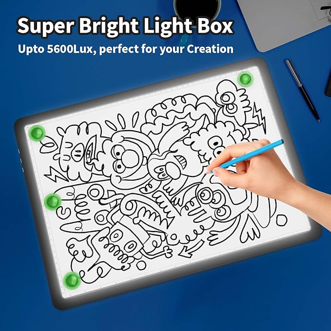 Zocelight Rechargeable A3 Tracing Light Box with Padded Case,Diamond Art Light Board with 4 Magnets,Wireless Light Pad for Diamond Painting,Ultra Bright Light Table for Drawing, Sketching(Black)