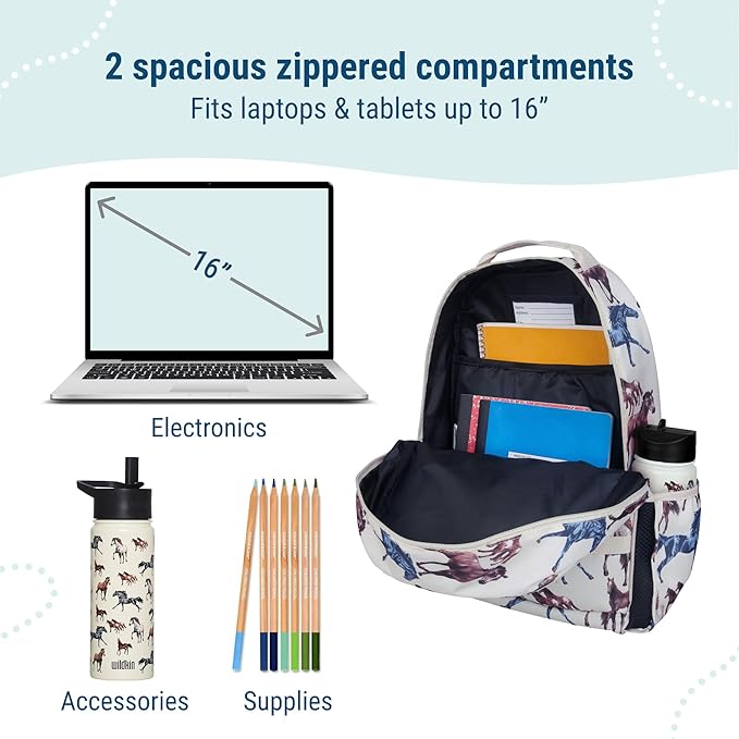 Wildkin ECO rPET 17-inch Large Backpack – Sustainable, Padded, Adjustable – Horse Dreams