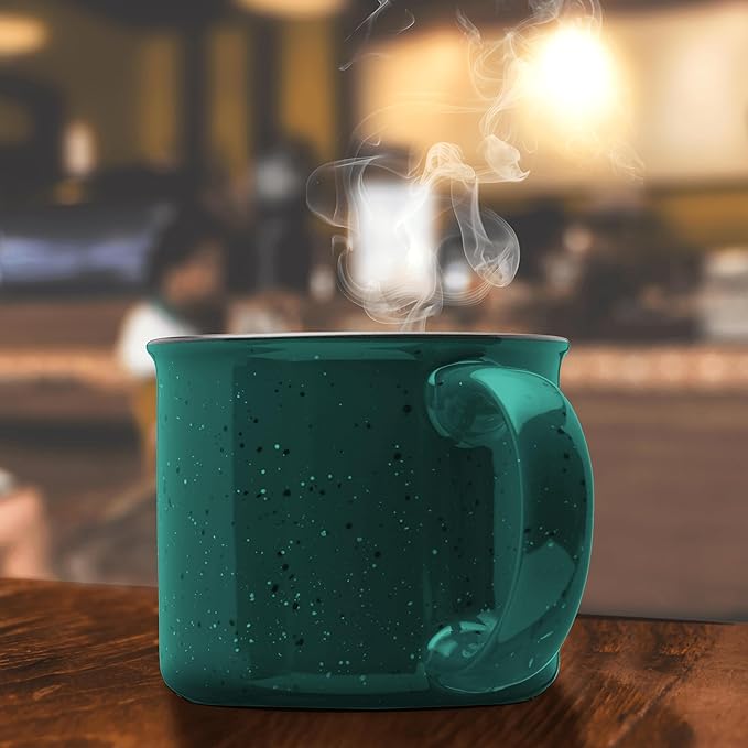 DISCOUNT PROMOS Ceramic Campfire Coffee Mugs 13 oz. Set of 10, Bulk Pack - Perfect for Tea, Espresso, Cappuccino, Hot Cocoa - Green