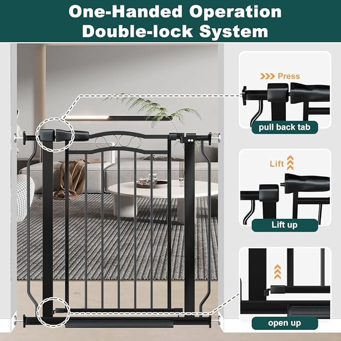 Baby Gate for Stairs 29.53"-53.1" Extra Wide, Pressure Mounted Dog Gate Indoor, Walk Thru Pet Gate for Cat Dog Child,Pet Gates for The House Doorway Black