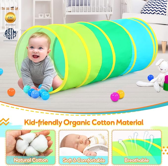 Moncoland Kids Play Tunnel Tent for Toddlers, Colorful Cotton Pop Up Crawl Tunnel Toy for Baby Infant Children or Dog Cat Pet, Collapsible Gift for Boy and Girl and Game (Cotton Baby Tunnel)